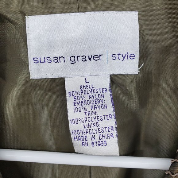 Susan Graver Style Green Floral Print Sequin Blazer Light Suit Coat Large - Picture 3 of 9